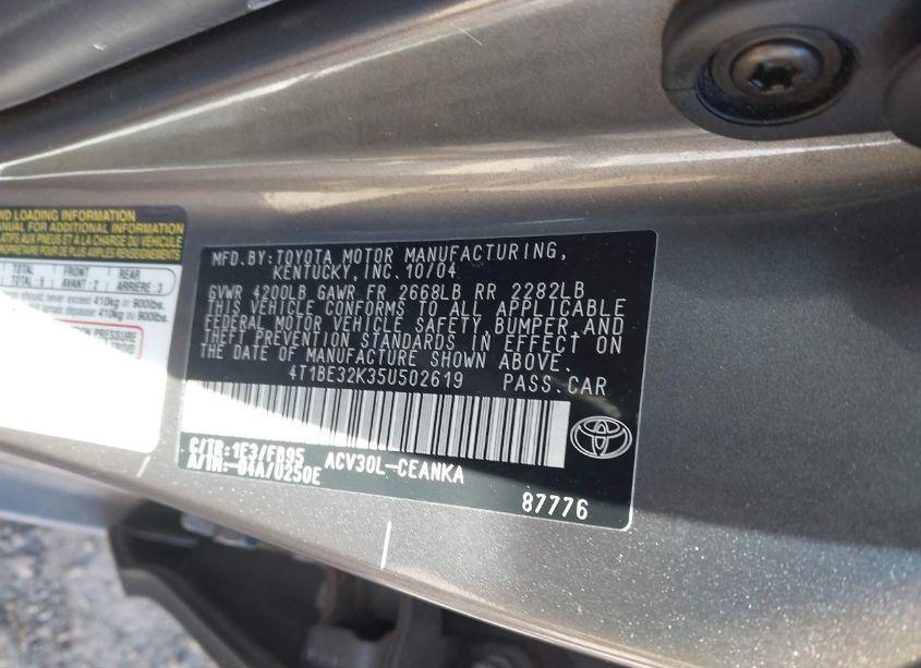 Photo 9 of 2005 Toyota Camry STD (VIN 4T1BE32K35U502619)