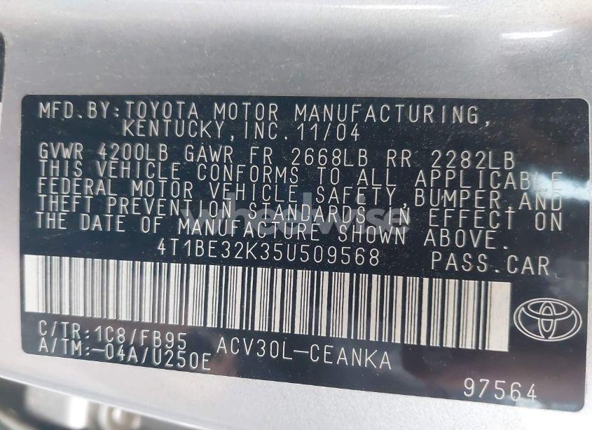 Photo 9 of 2005 Toyota Camry LE (VIN 4T1BE32K35U509568)