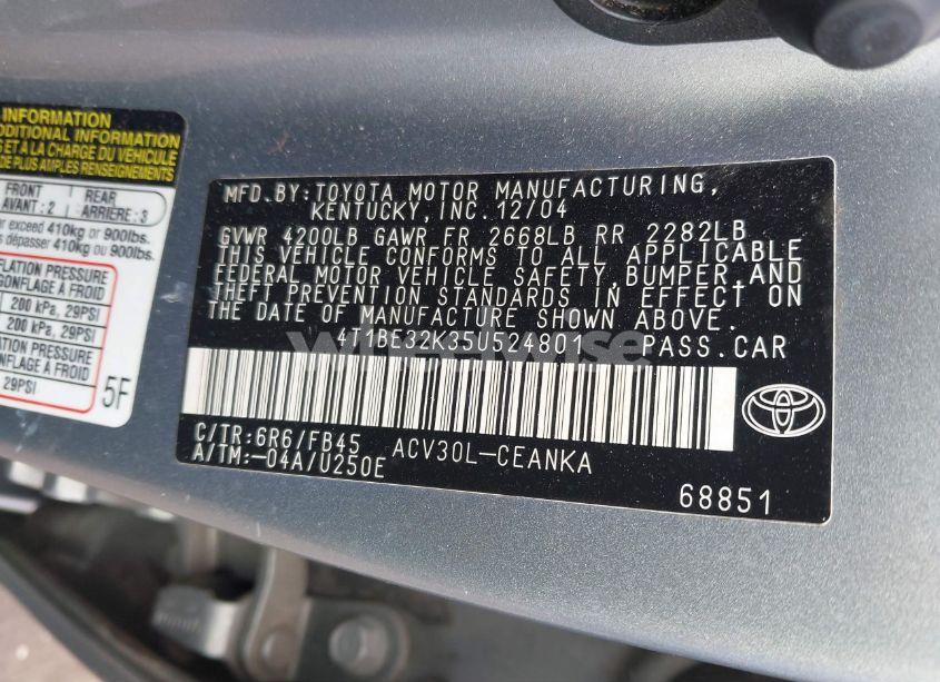 Photo 9 of 2005 Toyota Camry LE (VIN 4T1BE32K35U524801)