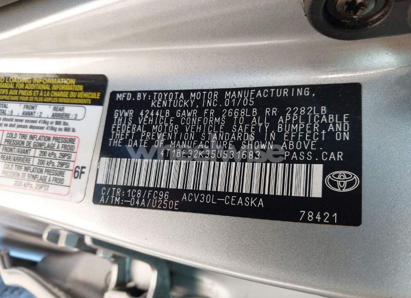 Photo 9 of 2005 Toyota Camry SE (VIN 4T1BE32K35U531683)