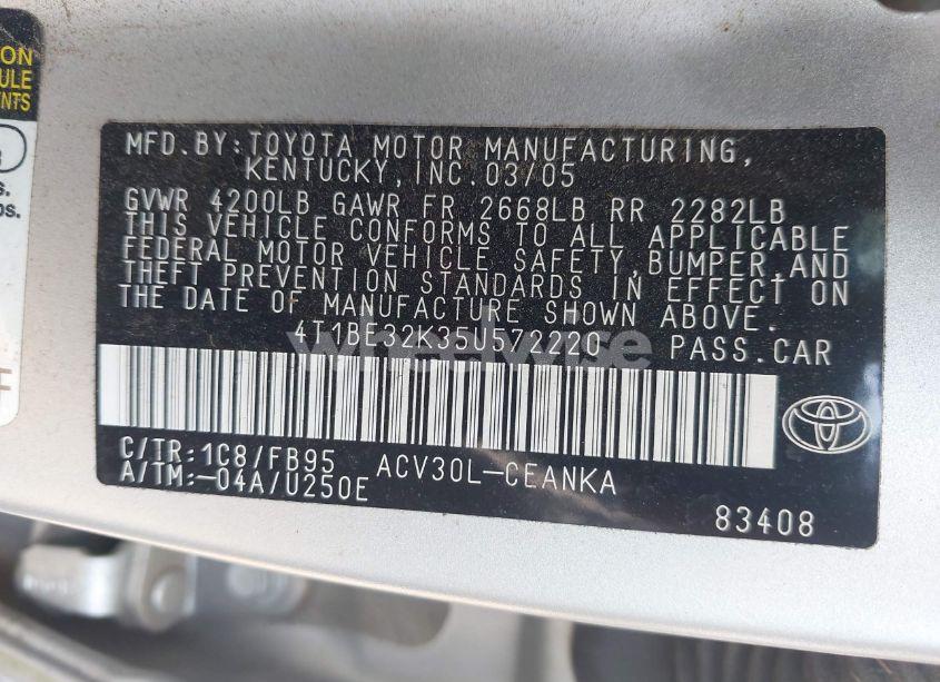 Photo 9 of 2005 Toyota Camry LE (VIN 4T1BE32K35U572220)