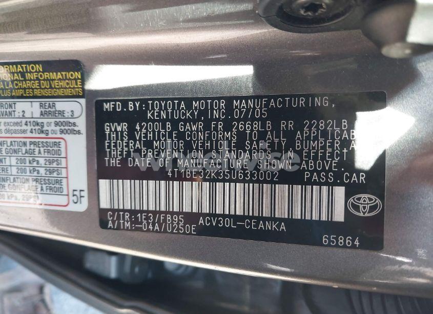Photo 9 of 2005 Toyota Camry LE (VIN 4T1BE32K35U633002)