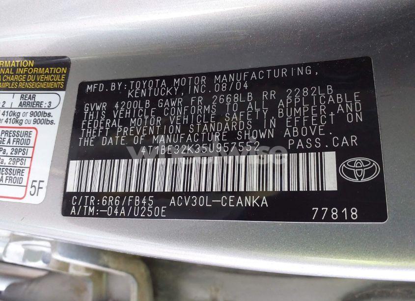 Photo 9 of 2005 Toyota Camry LE (VIN 4T1BE32K35U957552)