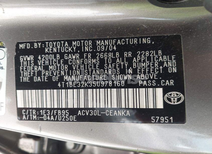Photo 9 of 2005 Toyota Camry LE (VIN 4T1BE32K35U978160)