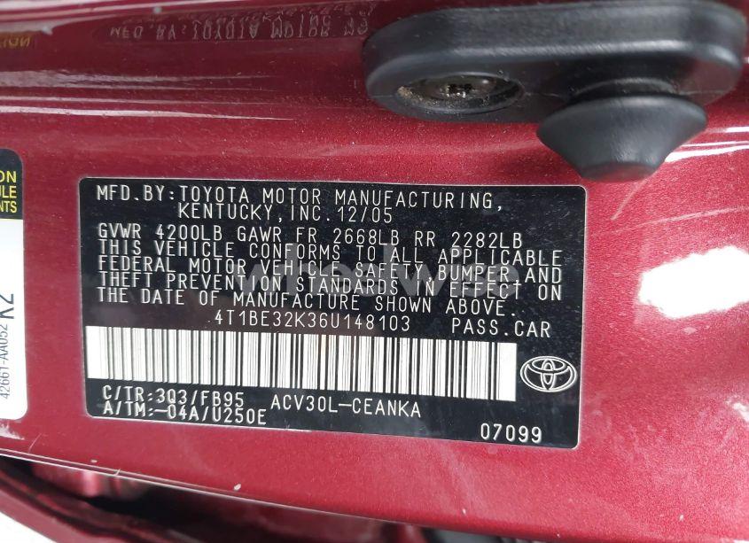 Photo 9 of 2006 Toyota Camry LE (VIN 4T1BE32K36U148103)