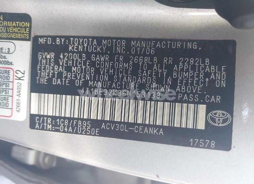 Photo 9 of 2006 Toyota Camry LE (VIN 4T1BE32K36U153138)