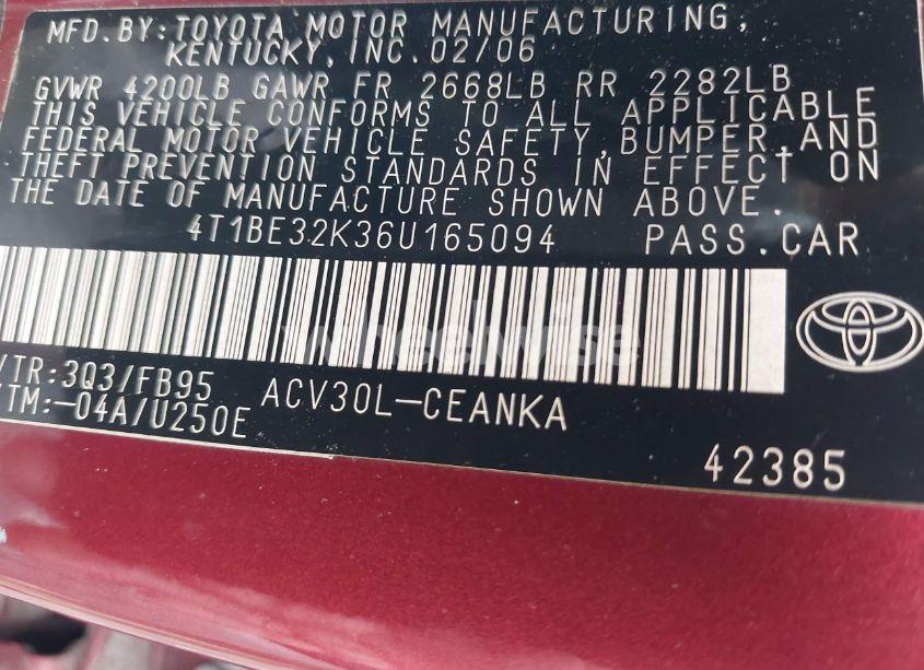 Photo 9 of 2006 Toyota Camry LE (VIN 4T1BE32K36U165094)