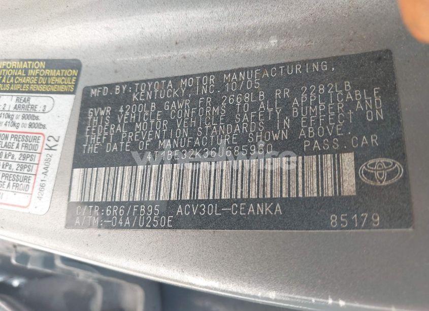 Photo 9 of 2006 Toyota Camry LE (VIN 4T1BE32K36U685960)