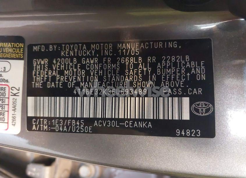 Photo 9 of 2006 Toyota Camry LE (VIN 4T1BE32K36U693489)