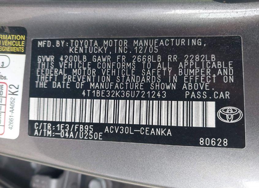 Photo 9 of 2006 Toyota Camry LE (VIN 4T1BE32K36U721243)