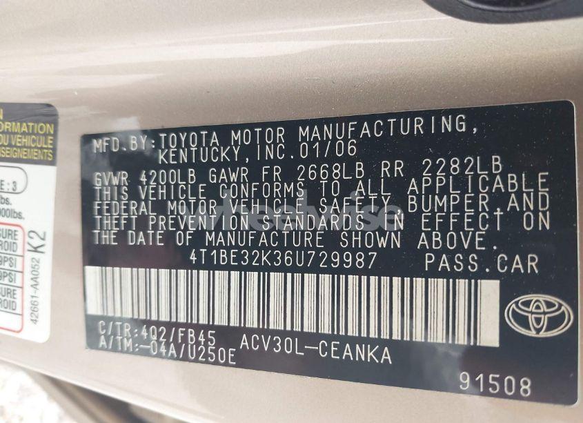 Photo 9 of 2006 Toyota Camry LE (VIN 4T1BE32K36U729987)