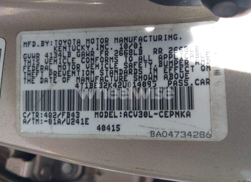 Photo 9 of 2002 Toyota Camry LE (VIN 4T1BE32K42U014095)