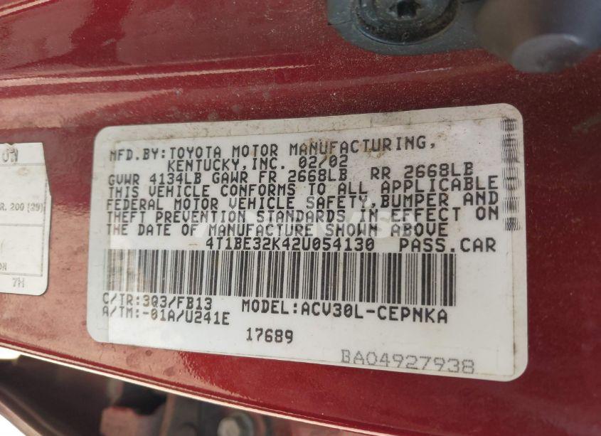 Photo 9 of 2002 Toyota Camry LE (VIN 4T1BE32K42U054130)