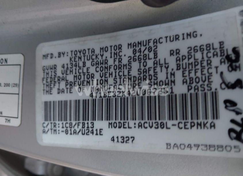 Photo 9 of 2002 Toyota Camry LE (VIN 4T1BE32K42U067251)