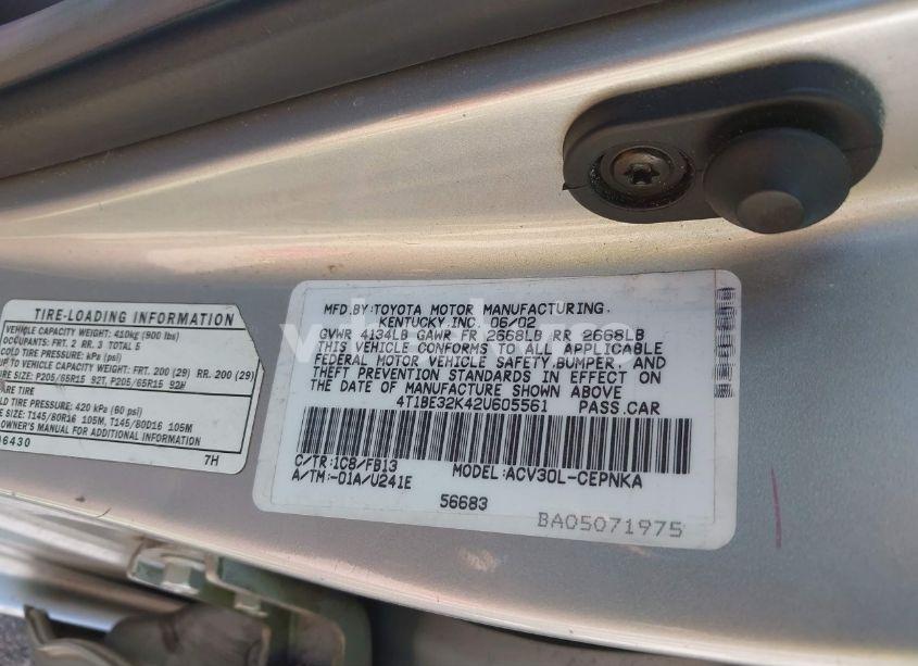 Photo 9 of 2002 Toyota Camry LE (VIN 4T1BE32K42U605561)