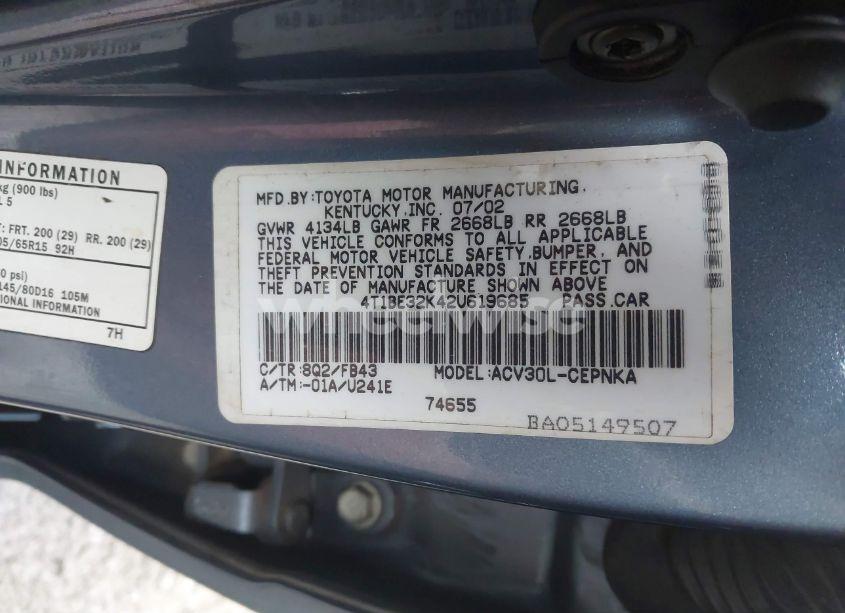 Photo 9 of 2002 Toyota Camry LE (VIN 4T1BE32K42U619685)