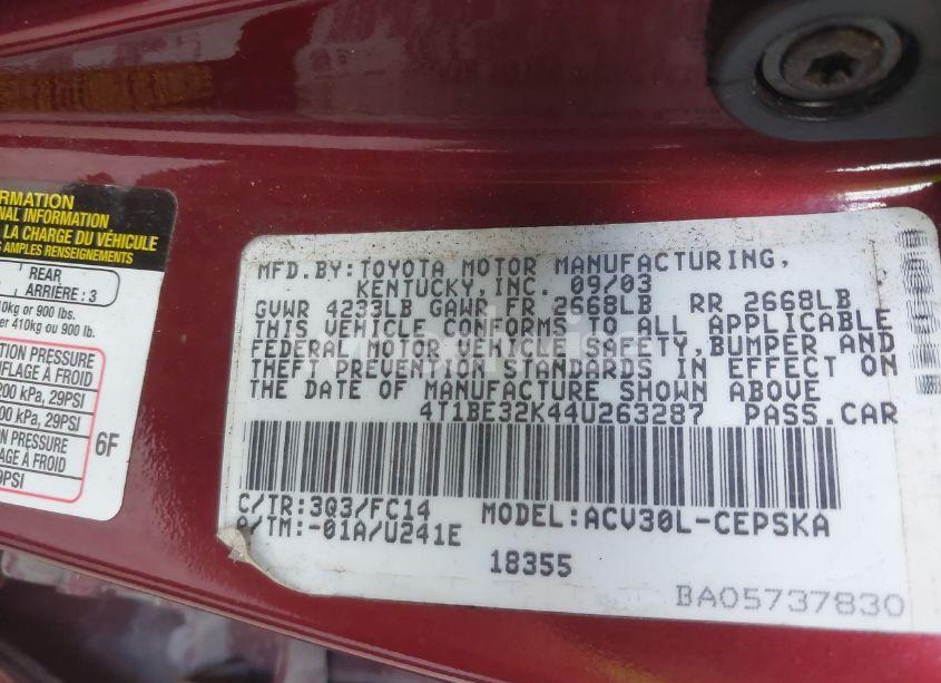 Photo 9 of 2004 Toyota Camry SE (VIN 4T1BE32K44U263287)