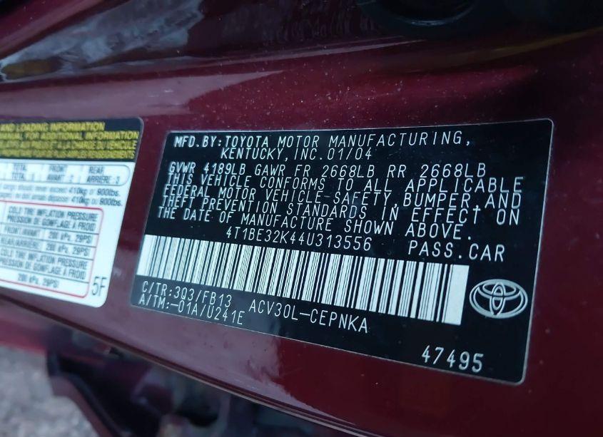 Photo 9 of 2004 Toyota Camry LE (VIN 4T1BE32K44U313556)
