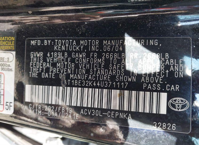 Photo 9 of 2004 Toyota Camry LE (VIN 4T1BE32K44U371117)