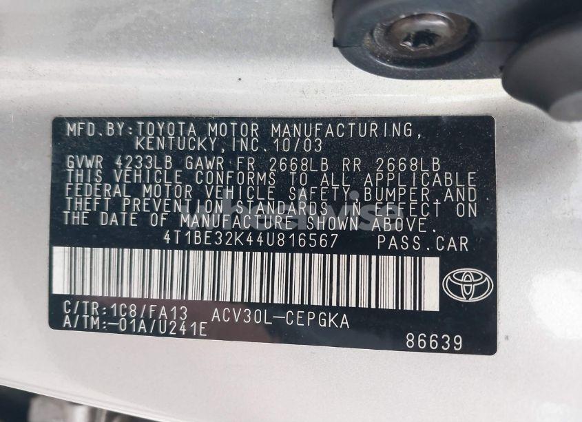 Photo 9 of 2004 Toyota Camry XLE (VIN 4T1BE32K44U816567)
