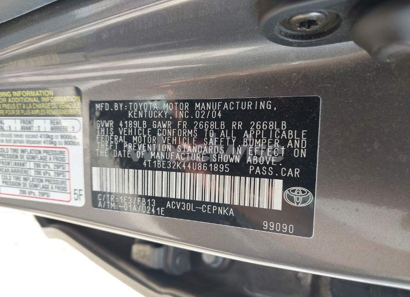 Photo 9 of 2004 Toyota Camry LE (VIN 4T1BE32K44U861895)