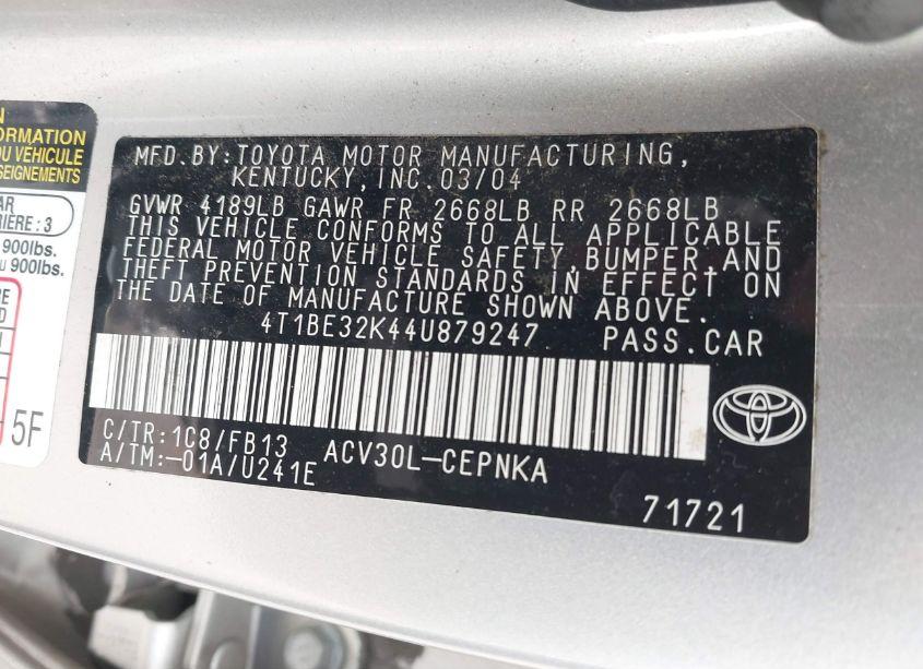 Photo 9 of 2004 Toyota Camry LE (VIN 4T1BE32K44U879247)
