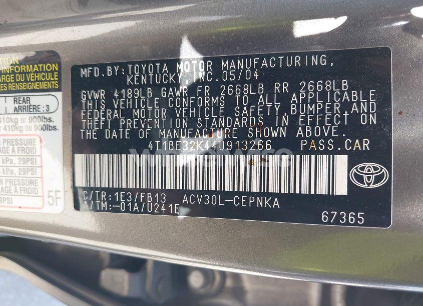 Photo 9 of 2004 Toyota Camry LE (VIN 4T1BE32K44U913266)