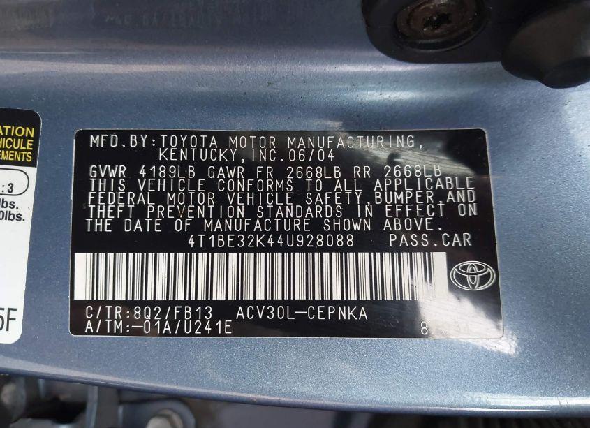 Photo 9 of 2004 Toyota Camry LE (VIN 4T1BE32K44U928088)