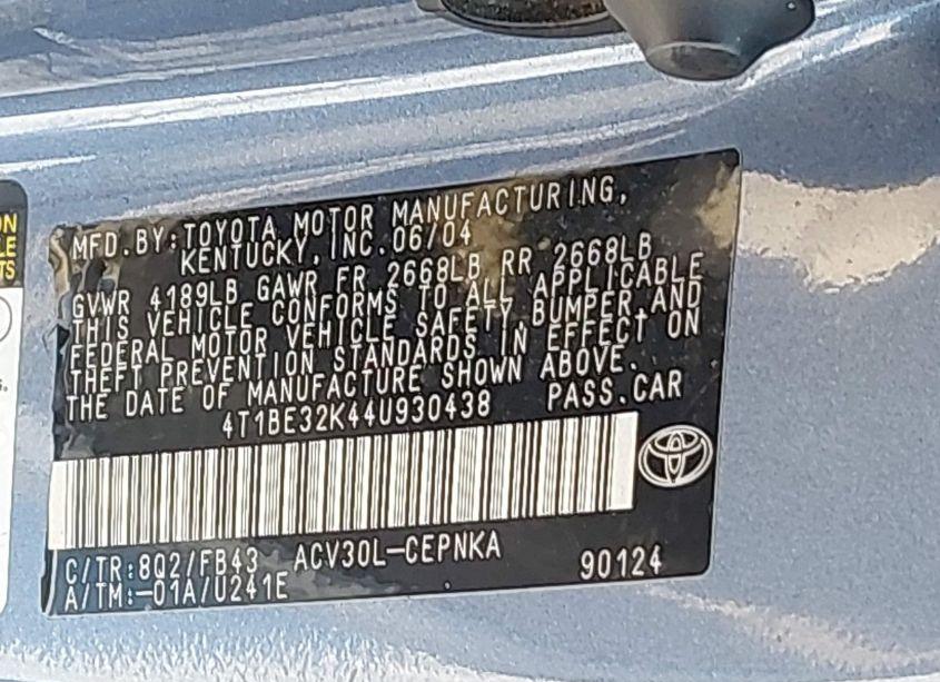 Photo 9 of 2004 Toyota Camry LE (VIN 4T1BE32K44U930438)