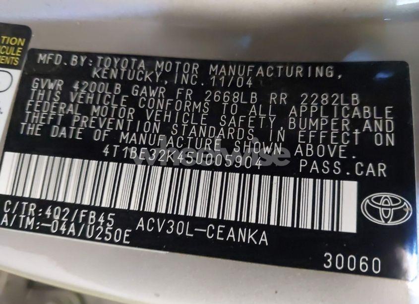 Photo 9 of 2005 Toyota Camry LE/SE/STD/XLE (VIN 4T1BE32K454005904)