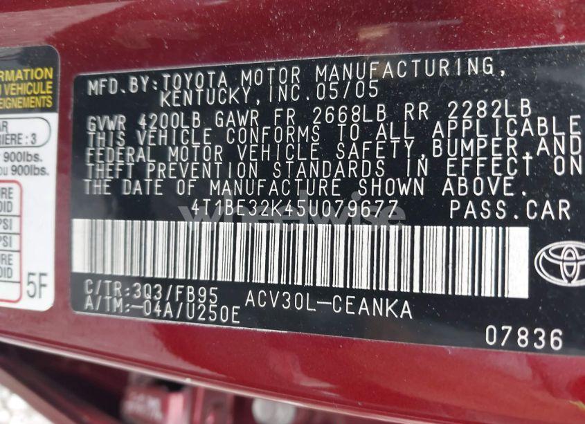 Photo 9 of 2005 Toyota Camry LE (VIN 4T1BE32K45U079677)