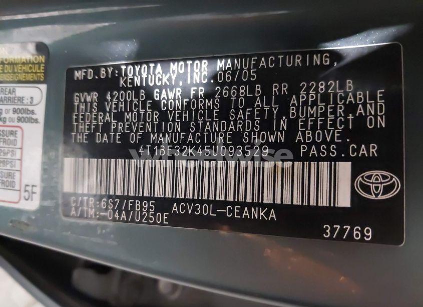 Photo 9 of 2005 Toyota Camry LE (VIN 4T1BE32K45U093529)