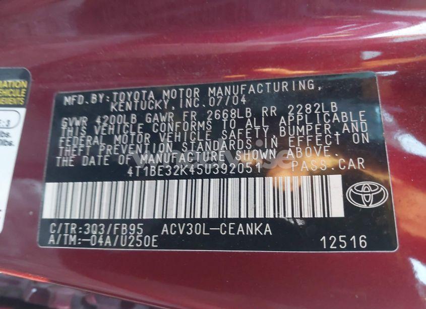 Photo 9 of 2005 Toyota Camry LE (VIN 4T1BE32K45U392051)