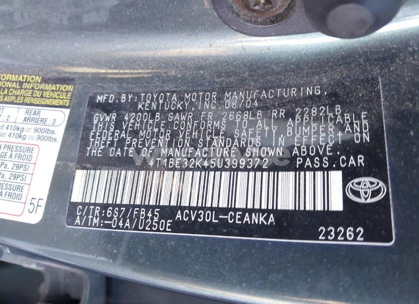Photo 9 of 2005 Toyota Camry LE (VIN 4T1BE32K45U399372)