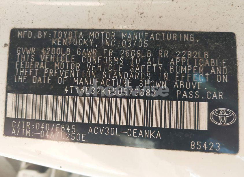 Photo 9 of 2005 Toyota Camry LE (VIN 4T1BE32K45U573683)