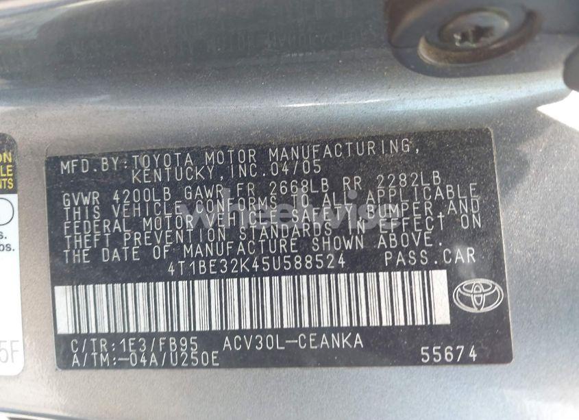 Photo 9 of 2005 Toyota Camry LE (VIN 4T1BE32K45U588524)