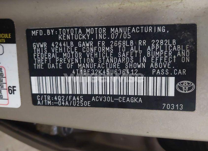 Photo 9 of 2005 Toyota Camry XLE (VIN 4T1BE32K45U636412)