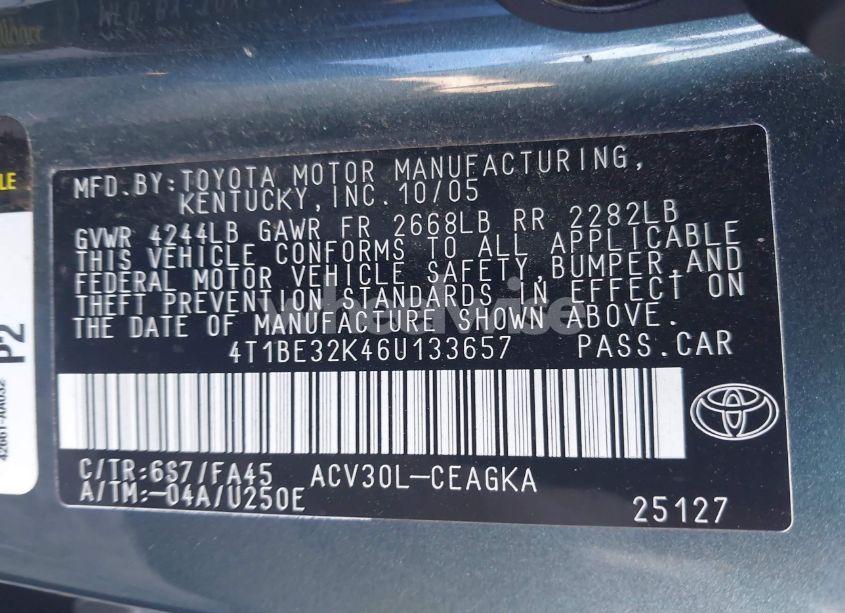 Photo 9 of 2006 Toyota Camry XLE (VIN 4T1BE32K46U133657)