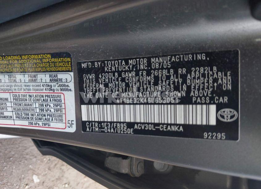 Photo 9 of 2006 Toyota Camry LE (VIN 4T1BE32K46U653051)