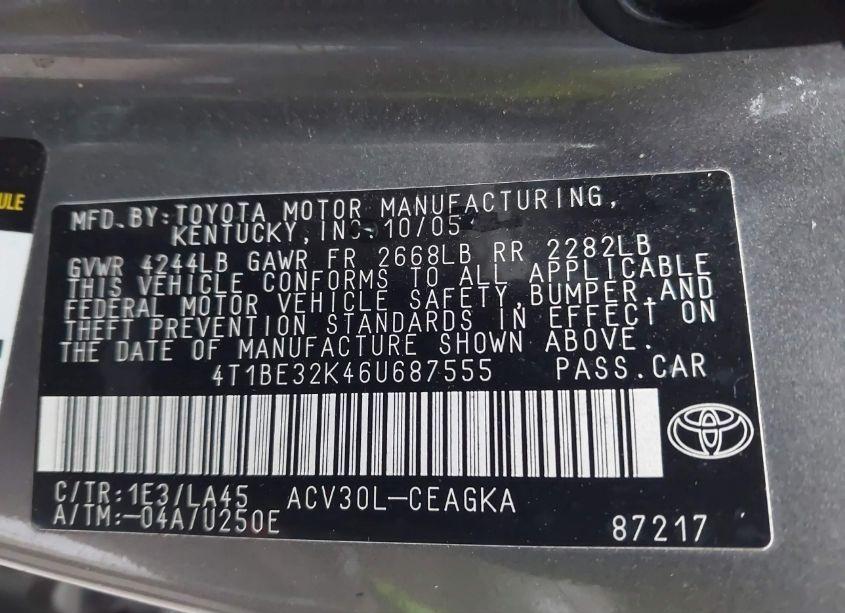 Photo 9 of 2006 Toyota Camry XLE (VIN 4T1BE32K46U687555)