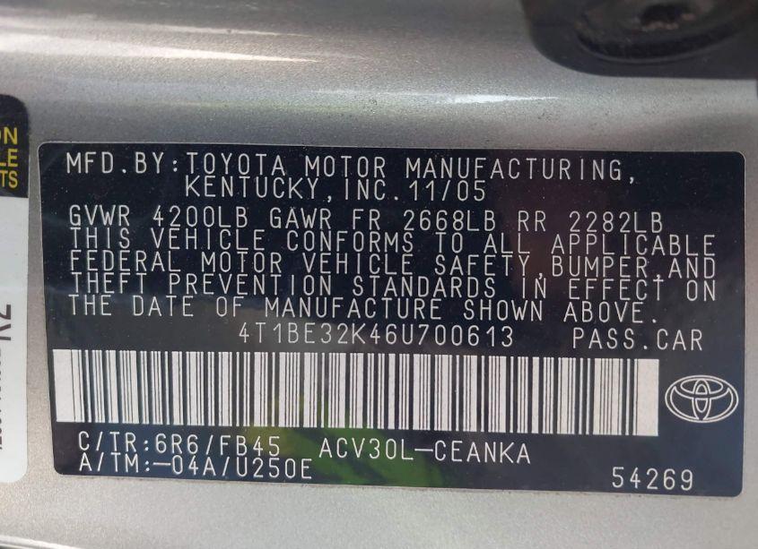 Photo 9 of 2006 Toyota Camry LE (VIN 4T1BE32K46U700613)