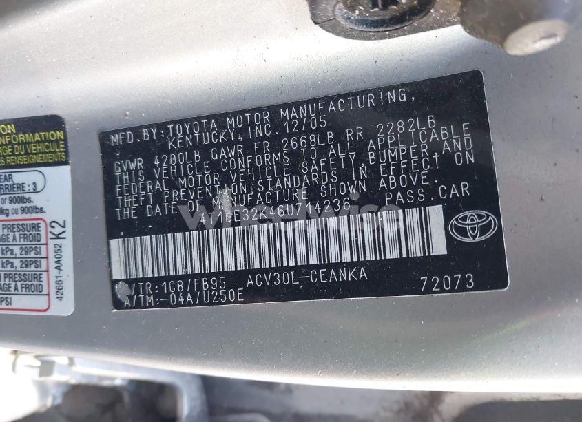 Photo 9 of 2006 Toyota Camry LE (VIN 4T1BE32K46U714236)