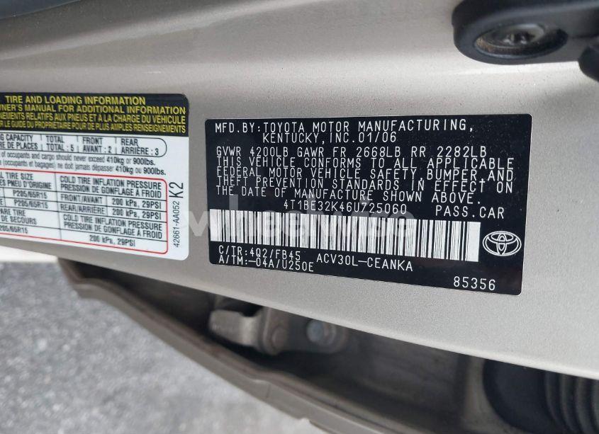 Photo 9 of 2006 Toyota Camry LE (VIN 4T1BE32K46U725060)