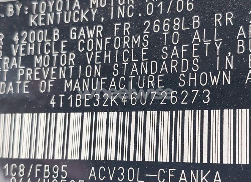 Photo 9 of 2006 Toyota Camry LE (VIN 4T1BE32K46U726273)