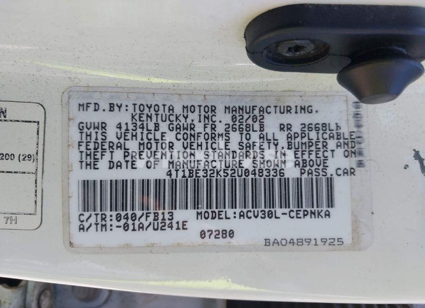 Photo 9 of 2002 Toyota Camry LE (VIN 4T1BE32K52U048336)