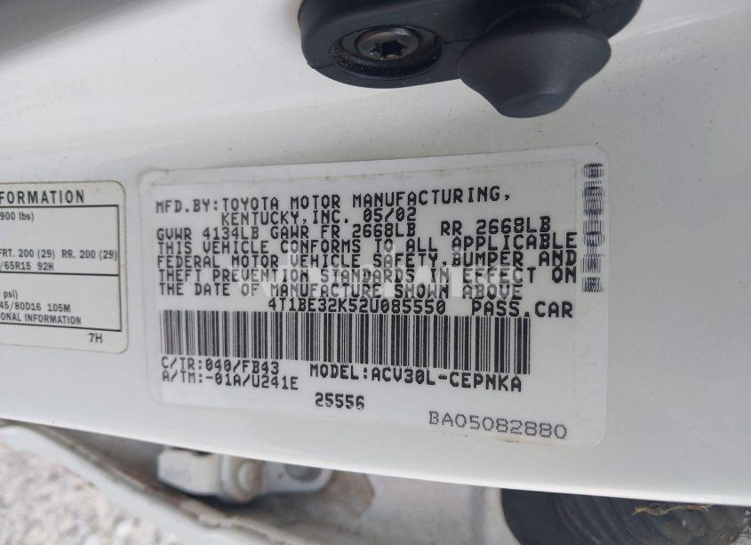 Photo 9 of 2002 Toyota Camry LE (VIN 4T1BE32K52U085550)