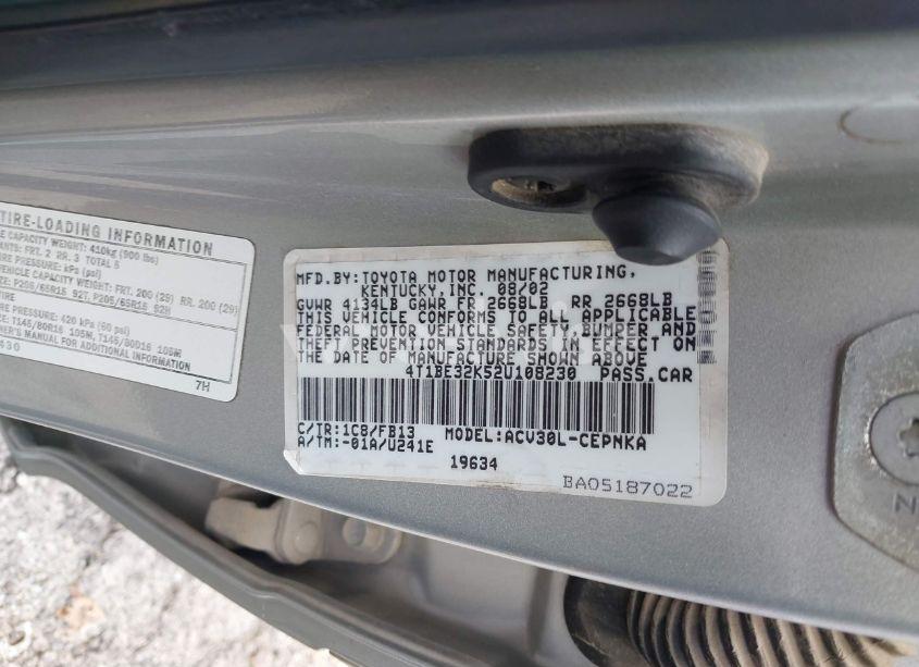 Photo 9 of 2002 Toyota Camry LE (VIN 4T1BE32K52U108230)