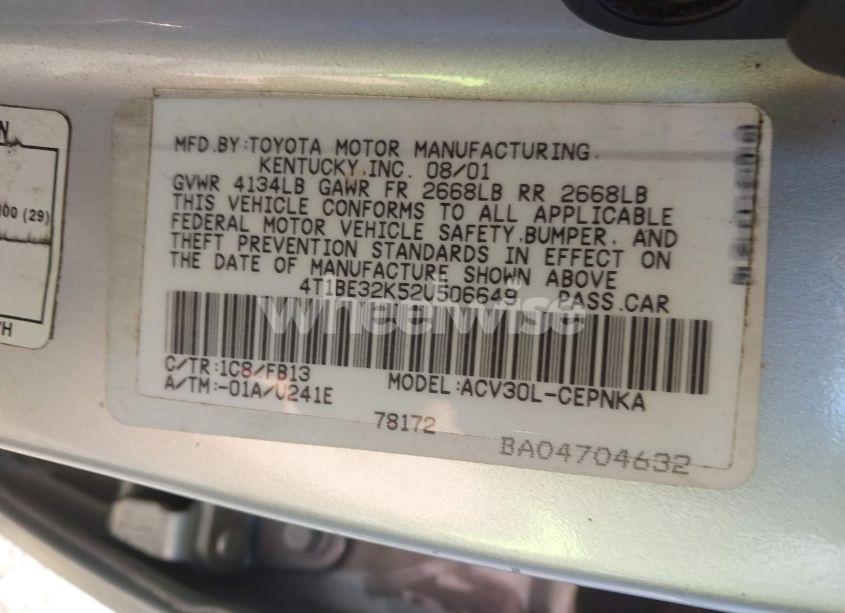 Photo 9 of 2002 Toyota Camry LE (VIN 4T1BE32K52U506649)