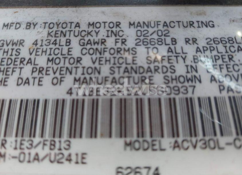 Photo 9 of 2002 Toyota Camry LE (VIN 4T1BE32K52U560937)