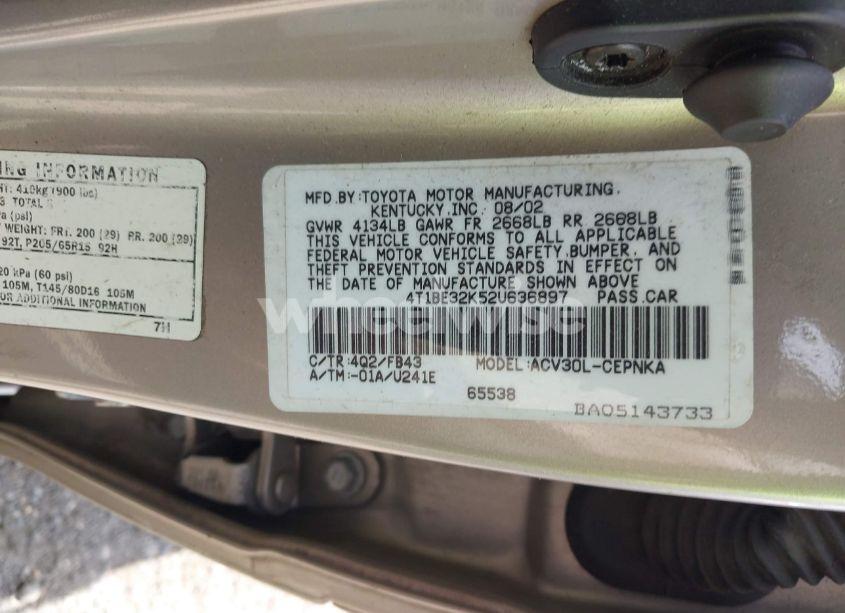 Photo 9 of 2002 Toyota Camry LE (VIN 4T1BE32K52U636897)